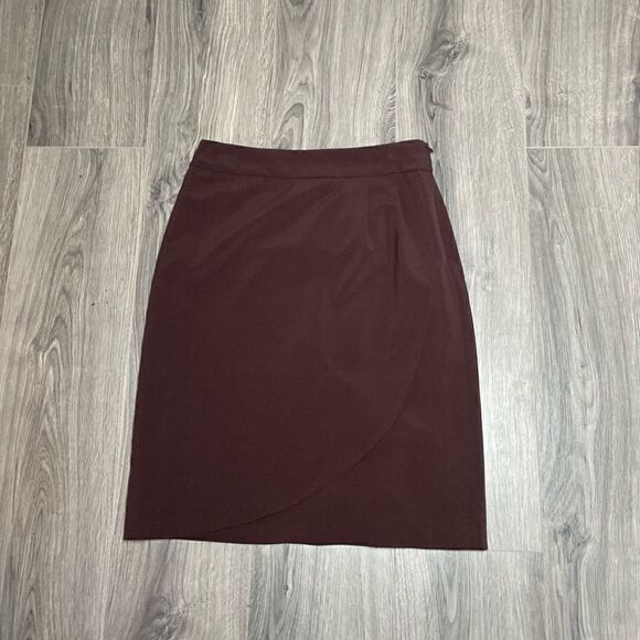 Kim Rogers Ruffle Front Brown Career Wear Pencil Skirt Slit Back Size 8 … - Picture 2 of 6